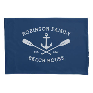 Familienaam Beach House Nautical Boat Anchor Oars Kussensloop