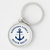 Familienaam Beach House Nautical Boat Anchor White Sleutelhanger (Voorkant)