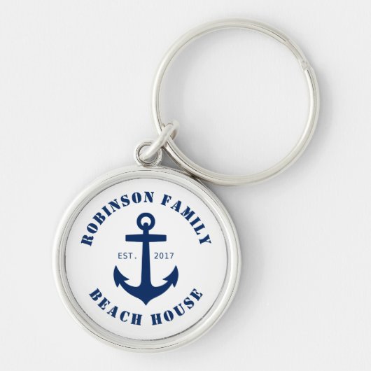 Familienaam Beach House Nautical Boat Anchor White Sleutelhanger (Voorkant)