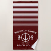 Familienaam Beach House Seahorse Anchor Deep Red Strandlaken (Voorkant)