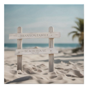 Familienaam Beach House Sign Foto Retro Perfect Poster