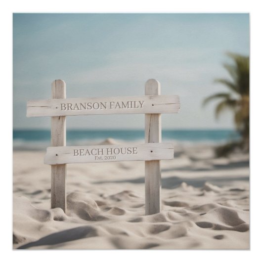 Familienaam Beach House Sign Foto Retro Perfect Poster (Voorkant)