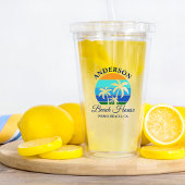 Familienaam Beach House Sun Palm Trees Acryl Drinkbeker