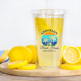Familienaam Beach House Sun Palm Trees Acryl Drinkbeker
