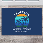 Familienaam Beach House Sun Palm Trees Blauw Deurmat