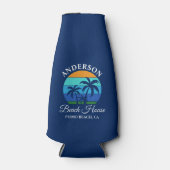 Familienaam Beach House Sun Palm Trees Blauw Flesjeskoeler (Voorkant)