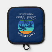 Familienaam Beach House Sun Palm Trees Blauw Pannenlap (Voorkant)