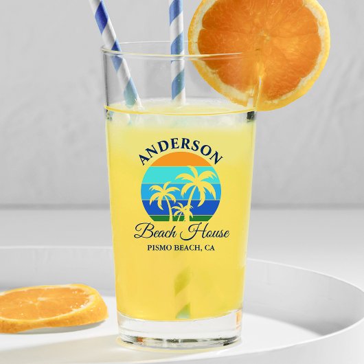 Familienaam Beach House Sun Palm Trees Glas