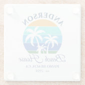 Familienaam Beach House Sun Palm Trees Glazen Onderzetter (Achterkant)