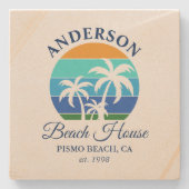 Familienaam Beach House Sun Palm Trees Stenen Onderzetter (Voorkant)