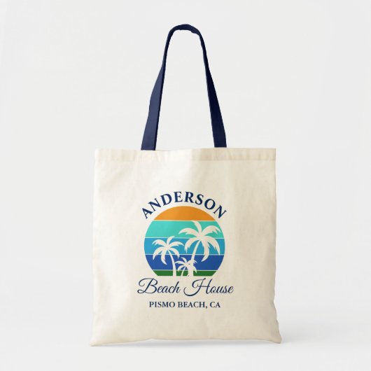 Familienaam Beach House Sun Palm Trees Tote Bag (Voorkant)