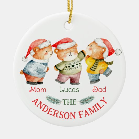 Familienaam beer kinder schattig keramisch ornament (Voorkant)