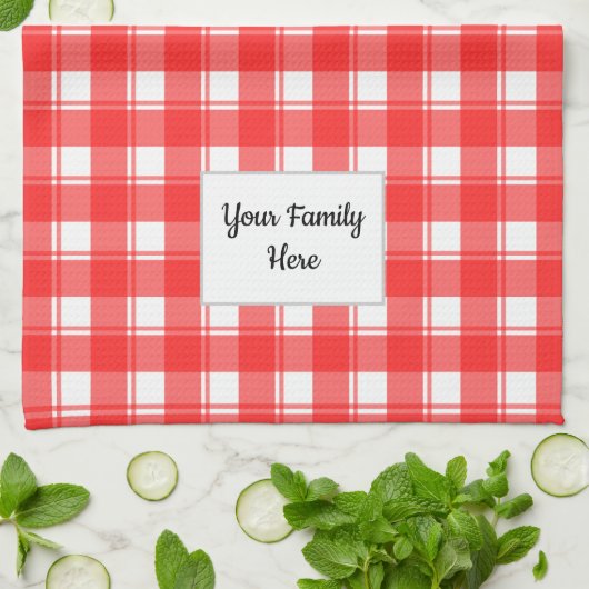 Familienaam Bewerkbaar Rood Wit Retro Plakken Patt Theedoek (Gevouwen)