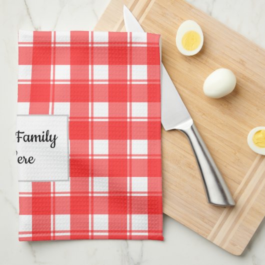 Familienaam Bewerkbaar Rood Wit Retro Plakken Patt Theedoek (Quarter Fold)