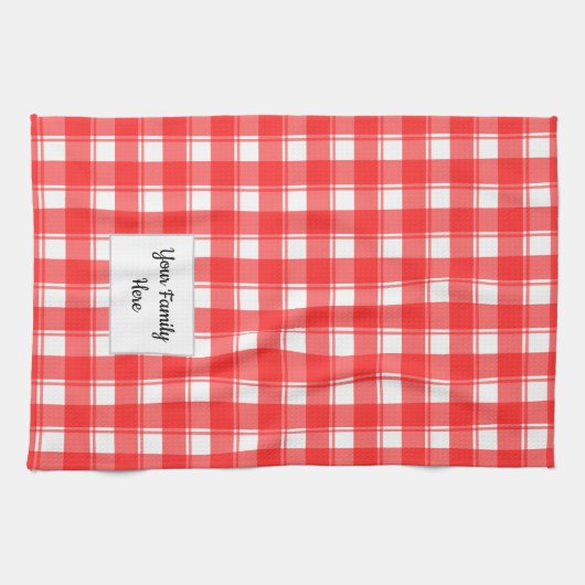 Familienaam Bewerkbaar Rood Wit Retro Plakken Patt Theedoek (Horizontaal)