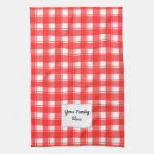 Familienaam Bewerkbaar Rood Wit Retro Plakken Patt Theedoek (Verticaal)