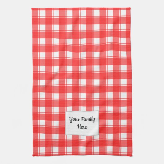 Familienaam Bewerkbaar Rood Wit Retro Plakken Patt Theedoek (Verticaal)