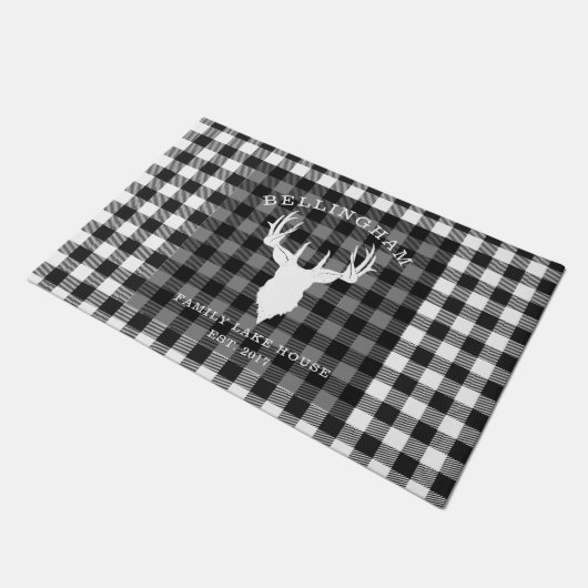 Familienaam Black White Lake House Gingham Plays Deurmat (Schuin)