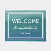 Familienaam Blauwgroen Waterverf Waves Welkom Door Deurmat (Voorkant)