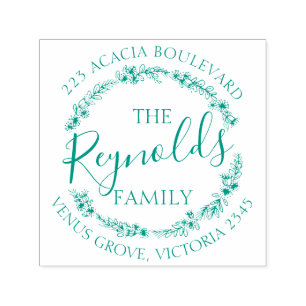 Familienaam bloemenkrans retour adres stamper  zelfinktende stempel