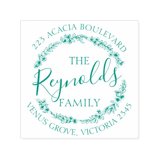 Familienaam bloemenkrans retour adres stamper  zelfinktende stempel (Design)