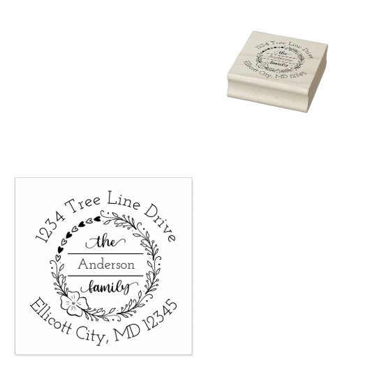 Familienaam Bloemhartkrans Rubberstempel (Gestempeld)
