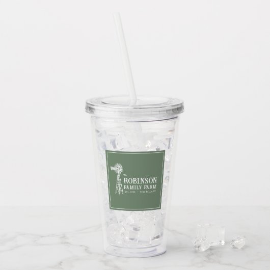 Familienaam Boerderij Rustic Windmill Sage Green Acryl Drinkbeker (Voorkant ijs)