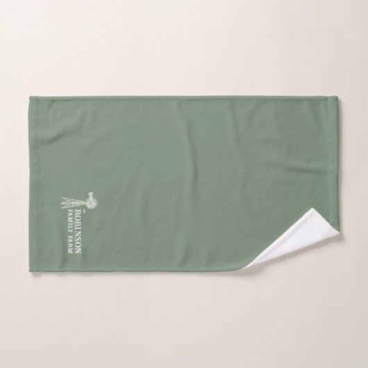 Familienaam Boerderij Rustic Windmill Sage Green Bad Handdoek (Handdoek)