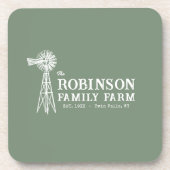 Familienaam Boerderij Rustic Windmill Sage Green Bier Onderzetter (Voorkant)