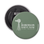 Familienaam Boerderij Rustic Windmill Sage Green Button Flesopener (Voorkant)