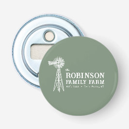 Familienaam Boerderij Rustic Windmill Sage Green Button Flesopener