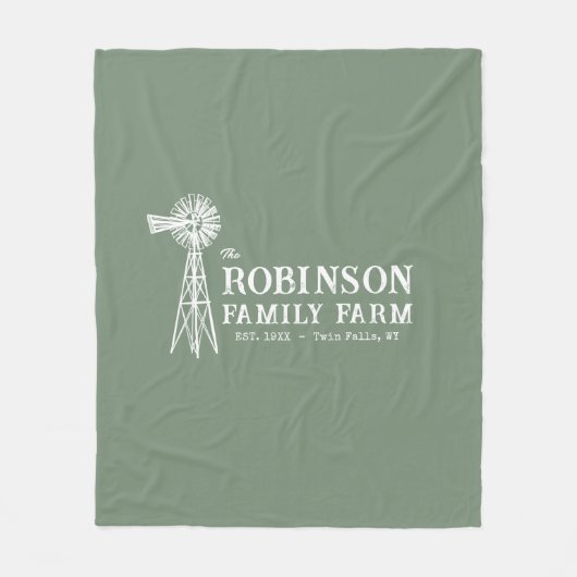 Familienaam Boerderij Rustic Windmill Sage Green Fleece Deken (Voorkant)
