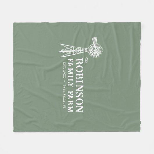 Familienaam Boerderij Rustic Windmill Sage Green Fleece Deken (Voorkant (Horizontaal))