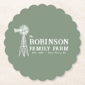 Familienaam Boerderij Rustic Windmill Sage Green Kartonnen Onderzetters (Voorkant)