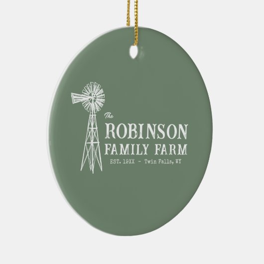Familienaam Boerderij Rustic Windmill Sage Green Keramisch Ornament (Rechts)