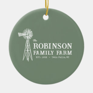 Familienaam Boerderij Rustic Windmill Sage Green Keramisch Ornament