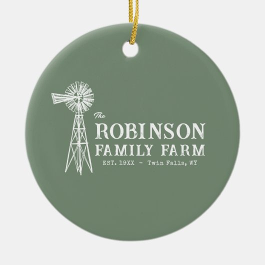 Familienaam Boerderij Rustic Windmill Sage Green Keramisch Ornament (Voorkant)