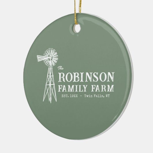 Familienaam Boerderij Rustic Windmill Sage Green Keramisch Ornament (Links)