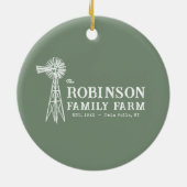 Familienaam Boerderij Rustic Windmill Sage Green Keramisch Ornament (Achterkant)