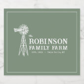 Familienaam Boerderij Rustic Windmill Sage Green Likeurfles Etiket (Enkel label)