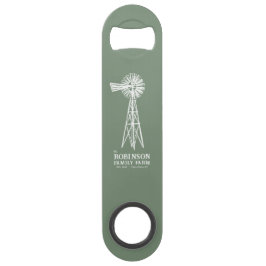 Familienaam Boerderij Rustic Windmill Sage Green Speed Flessenopener