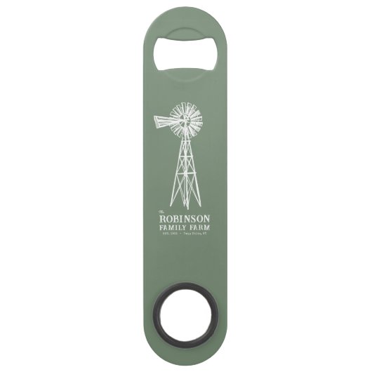 Familienaam Boerderij Rustic Windmill Sage Green Speed Flessenopener (Achterkant)