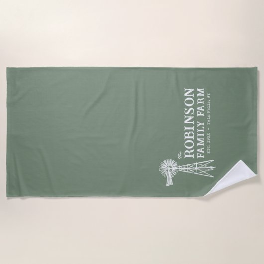 Familienaam Boerderij Rustic Windmill Sage Green Strandlaken (Voorkant)