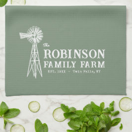 Familienaam Boerderij Rustic Windmill Sage Green Theedoek