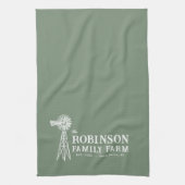 Familienaam Boerderij Rustic Windmill Sage Green Theedoek (Verticaal)