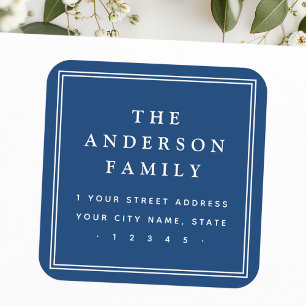 Familienaam border donkerblauw retouradres vierkante sticker