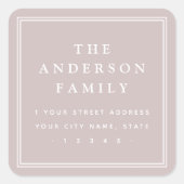 Familienaam border light roos taupe retouradres vierkante sticker (Voorkant)