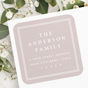 Familienaam border light roos taupe retouradres vierkante sticker