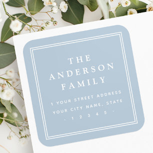 Familienaam border light stoffig blauw retouradres vierkante sticker