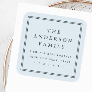 Familienaam border light stoffig blauw retouradres vierkante sticker
